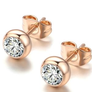 1 CT Round Bezel Diamond Rose Gold Pierce Earrings